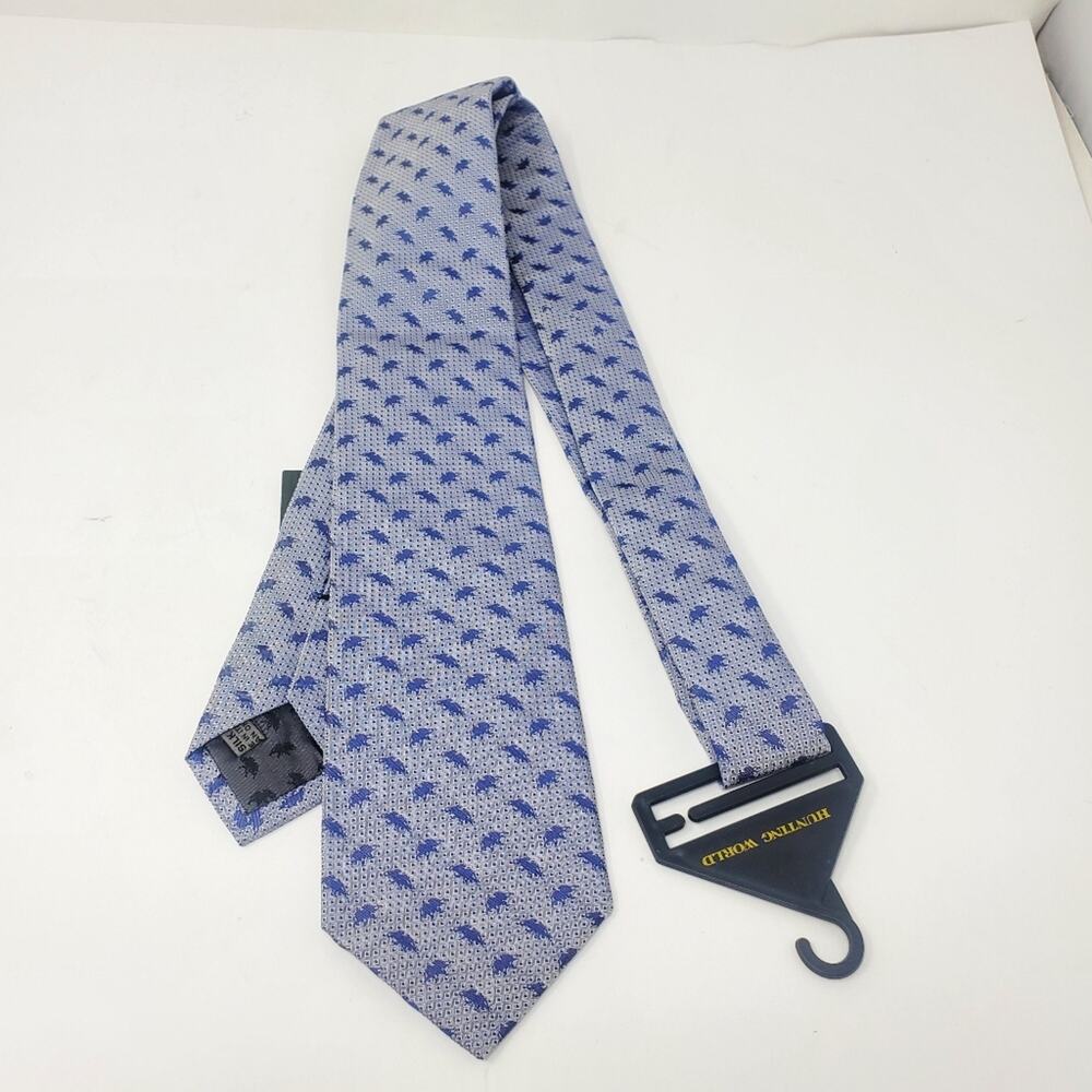 Hunting World blue Elephant patterned silk tie New with tags